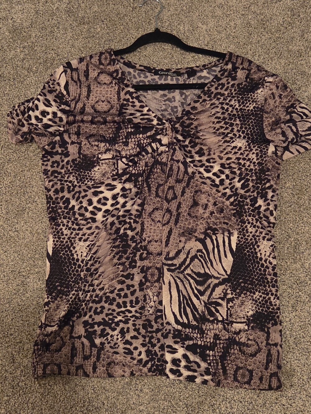 Women's Animal Print Short Sleeve Top Grey & Black